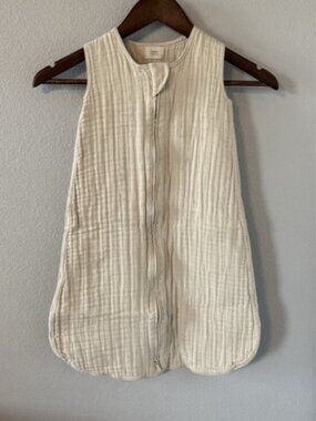 Mushie Organic Cotton Muslin Baby Sack Sleeping Bag Beige 0-6 Months Swaddle.